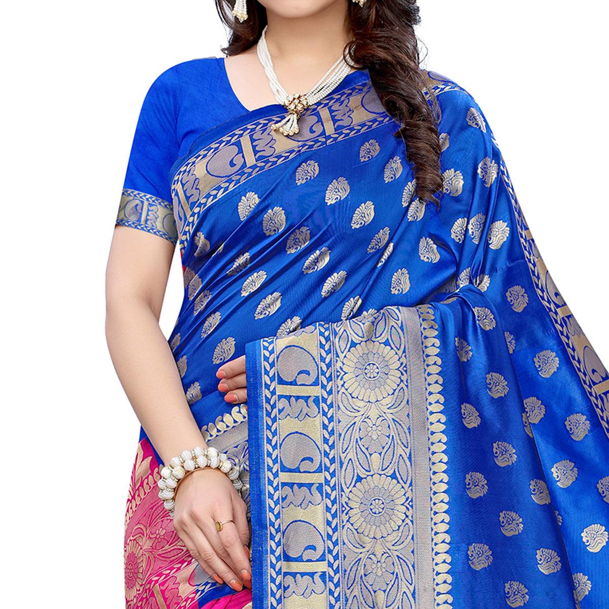 Exceptional Blue - Pink Colored Festive Wear Woven Jacquard Saree