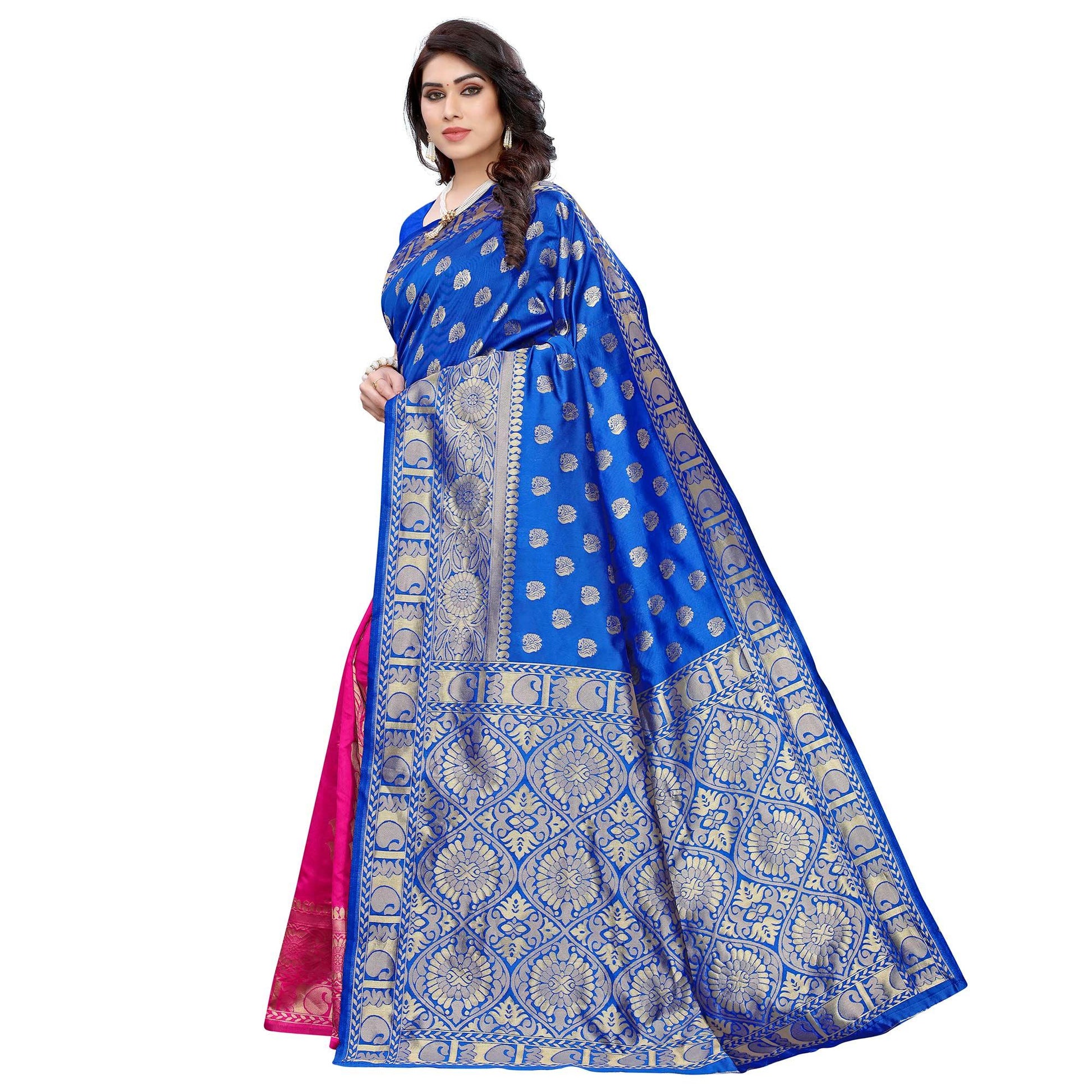 Exceptional Blue - Pink Colored Festive Wear Woven Jacquard Saree