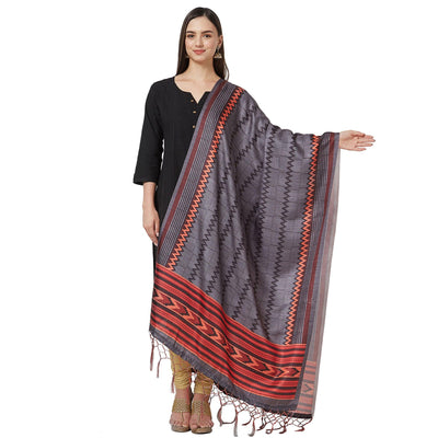 Exceptional Gray Colored Casual Printed Pashmina Silk Dupatta