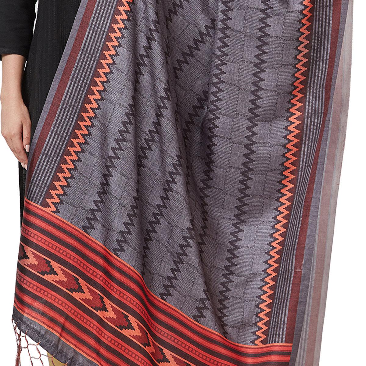 Exceptional Gray Colored Casual Printed Pashmina Silk Dupatta