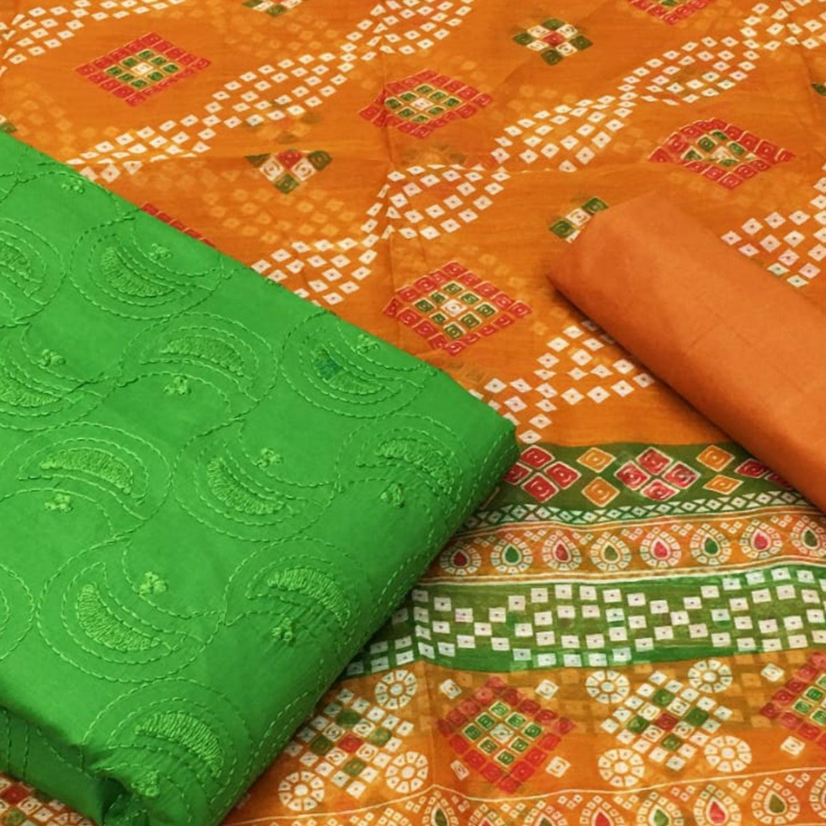 Exceptional Green Colored Casual Wear Embroidered Cotton Dress Material