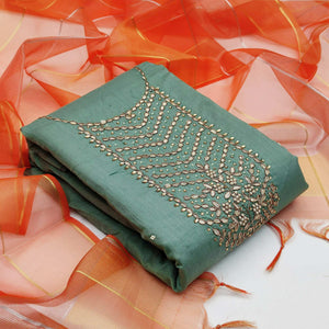Exceptional Green Colored Festive Wear Handwork Modal Chanderi Dress Material