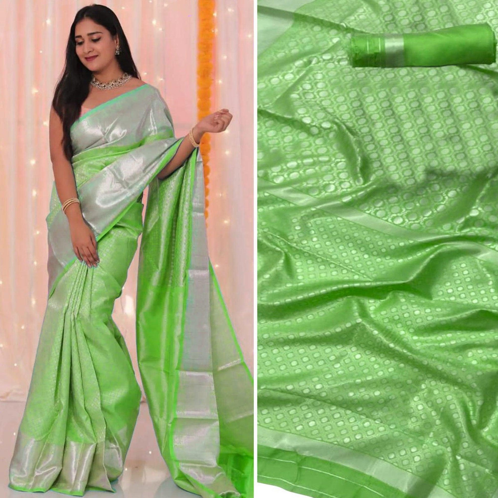 Exceptional Green Colored Festive Wear Woven Banarasi Silk Saree