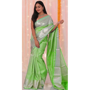 Exceptional Green Colored Festive Wear Woven Banarasi Silk Saree