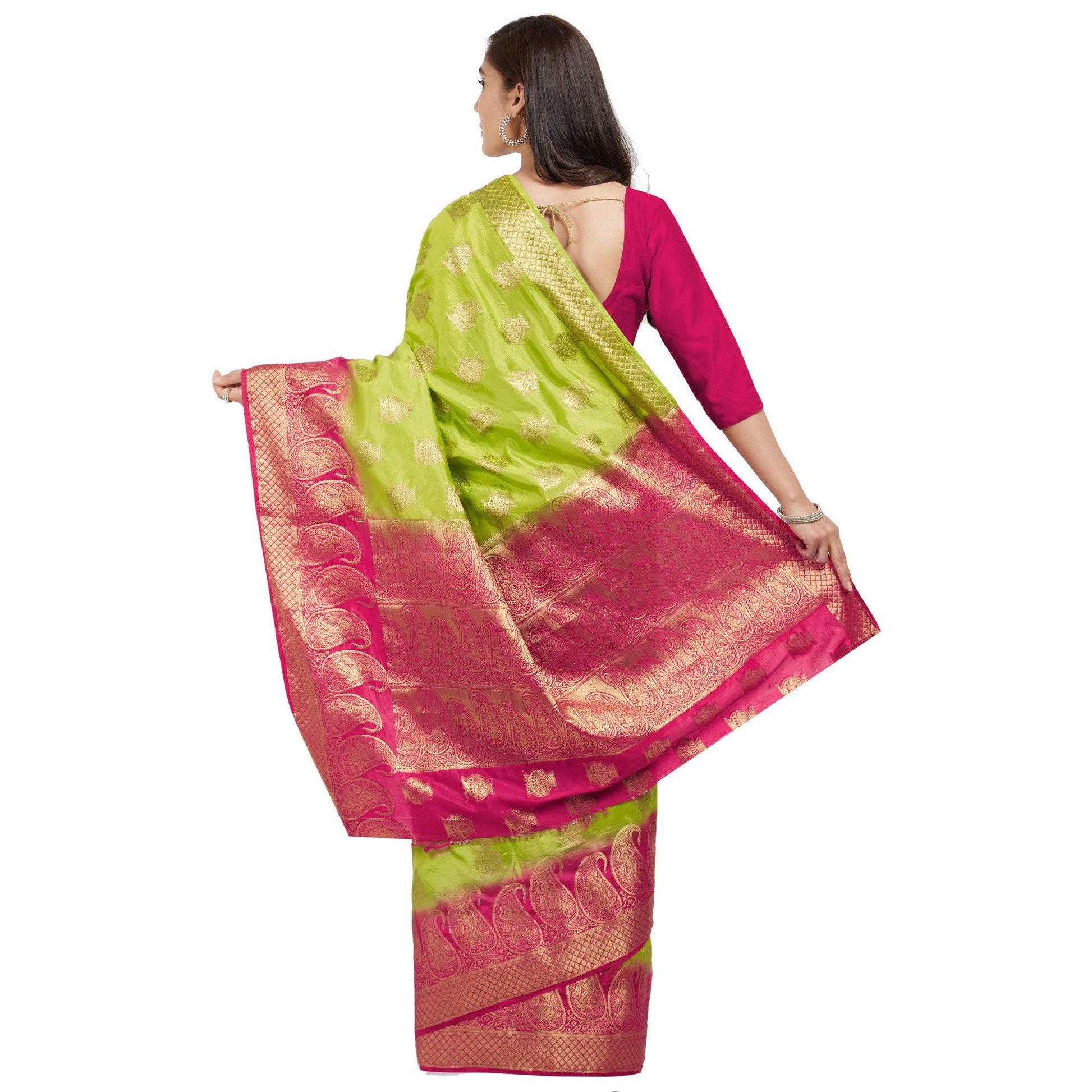 Exceptional Green Colored Festive Wear Woven Cotton Silk Saree
