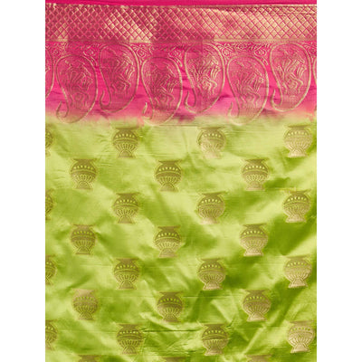 Exceptional Green Colored Festive Wear Woven Cotton Silk Saree