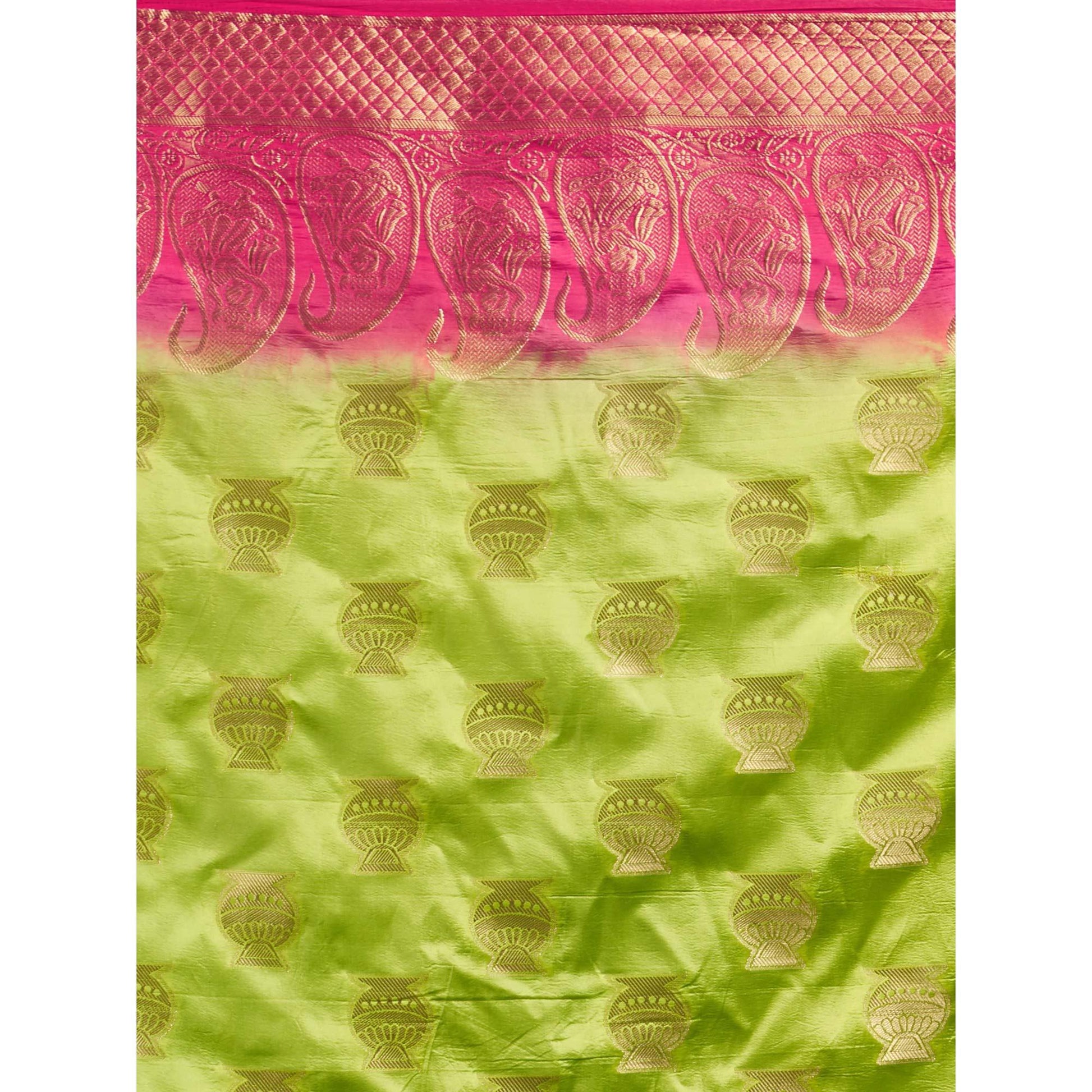 Exceptional Green Colored Festive Wear Woven Cotton Silk Saree