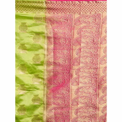 Exceptional Green Colored Festive Wear Woven Cotton Silk Saree