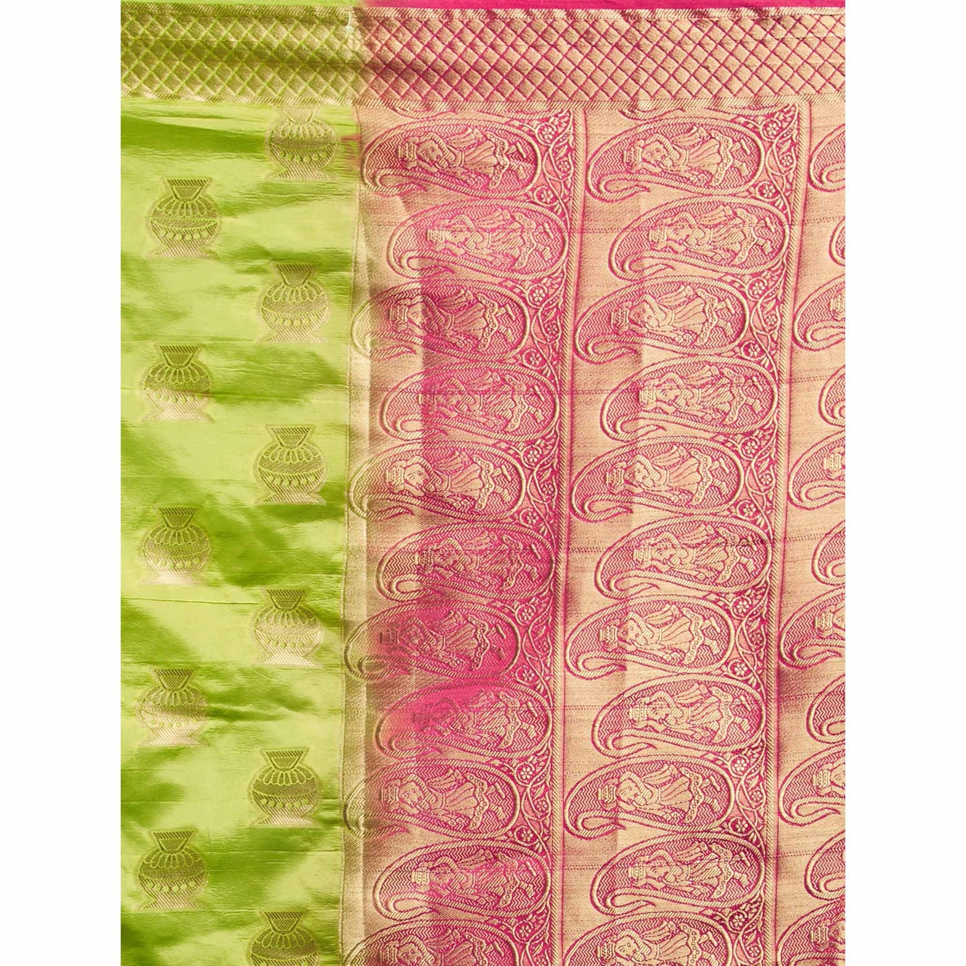 Exceptional Green Colored Festive Wear Woven Cotton Silk Saree