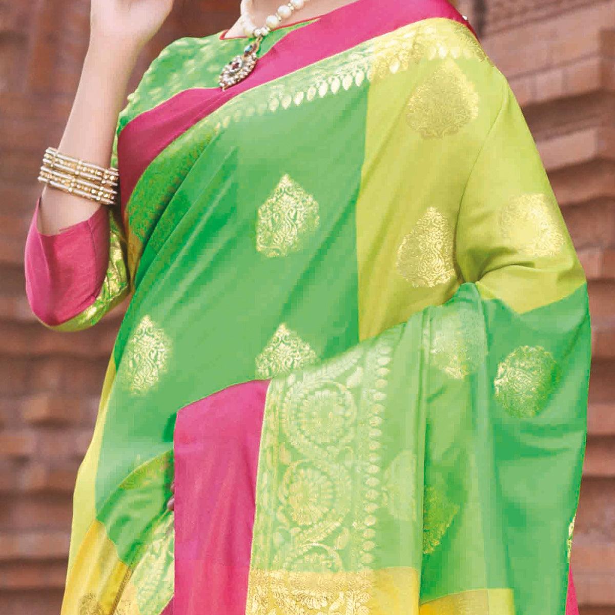 Exceptional Green Colored Festive Wear Woven Handloom Silk Saree