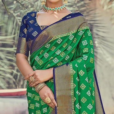 Exceptional Green Colored Festive Wear Woven Silk Saree