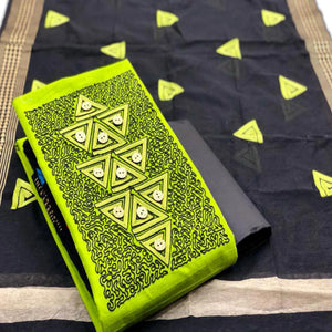 Exceptional Mehandi Coloured Casual Wear Embroidered Cotton Dress Material