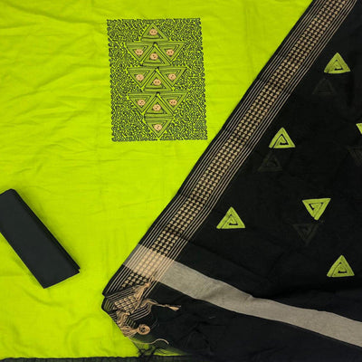 Exceptional Mehandi Coloured Casual Wear Embroidered Cotton Dress Material