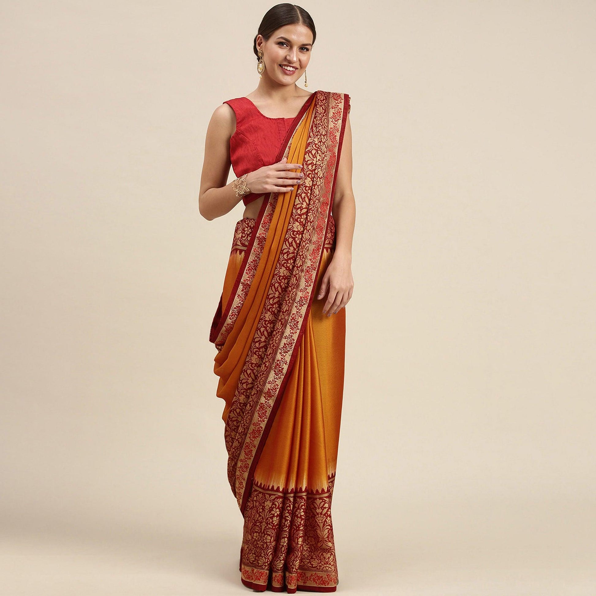 Exceptional Mustard Yellow Colored Partywear Printed Rangoli Silk Saree