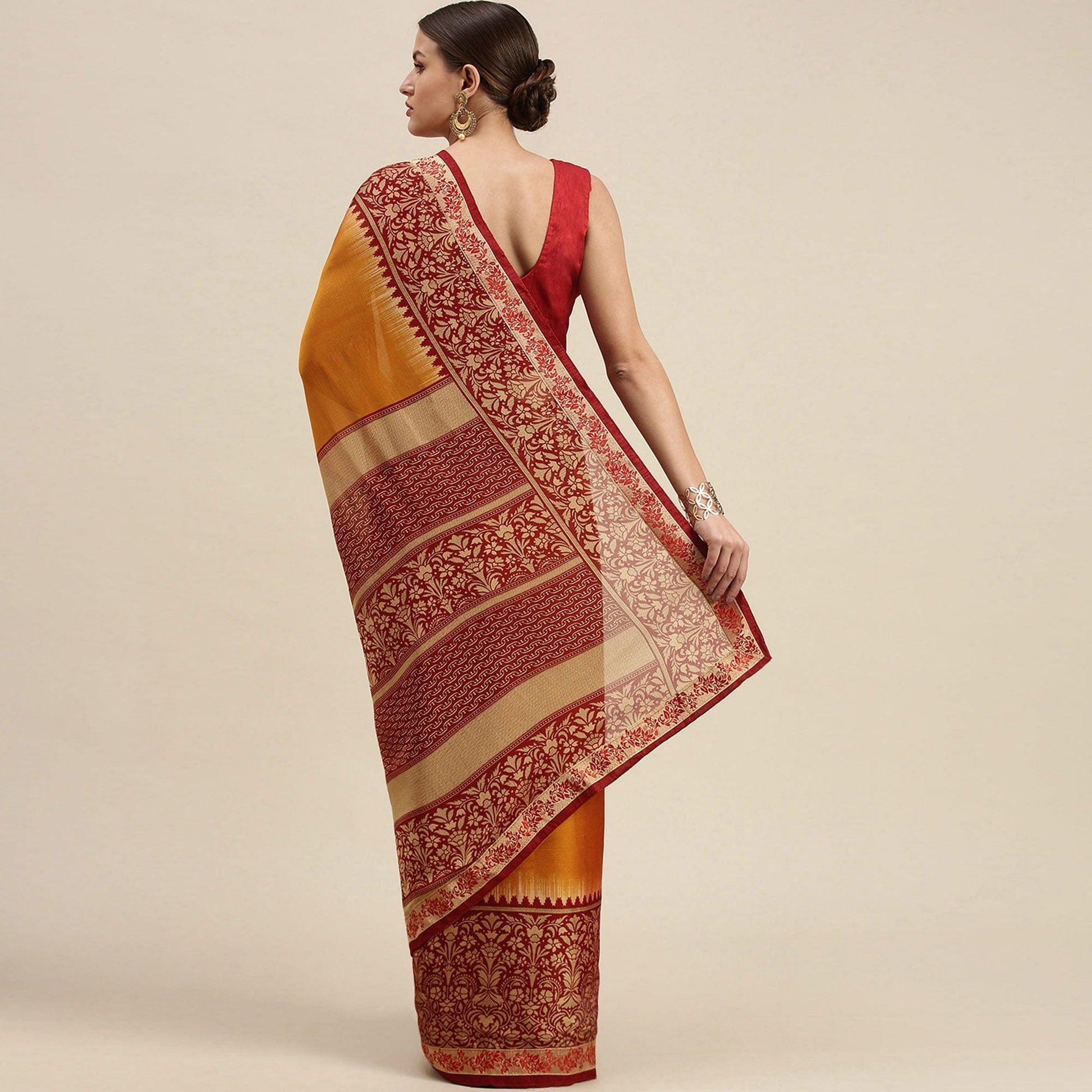 Exceptional Mustard Yellow Colored Partywear Printed Rangoli Silk Saree