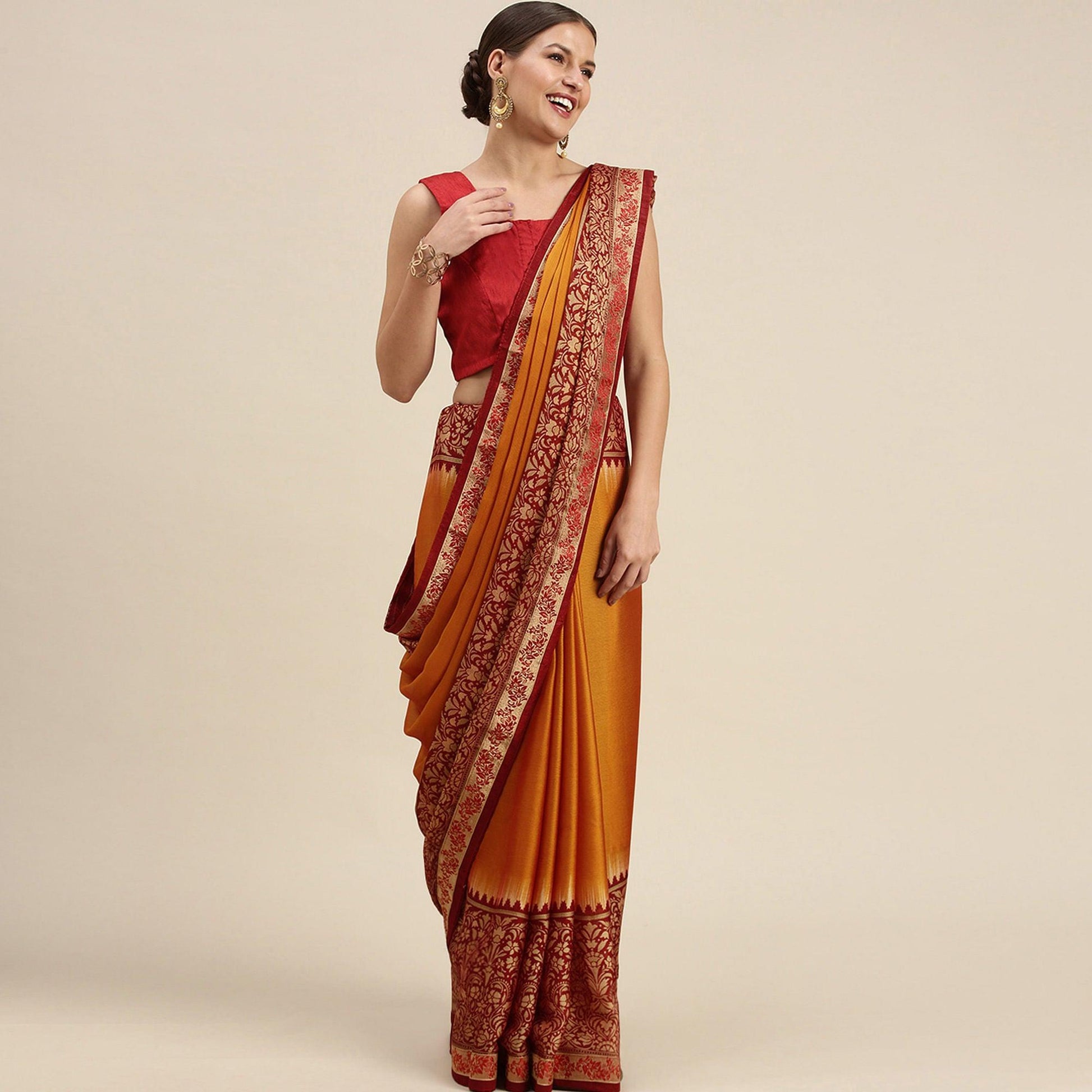 Exceptional Mustard Yellow Colored Partywear Printed Rangoli Silk Saree