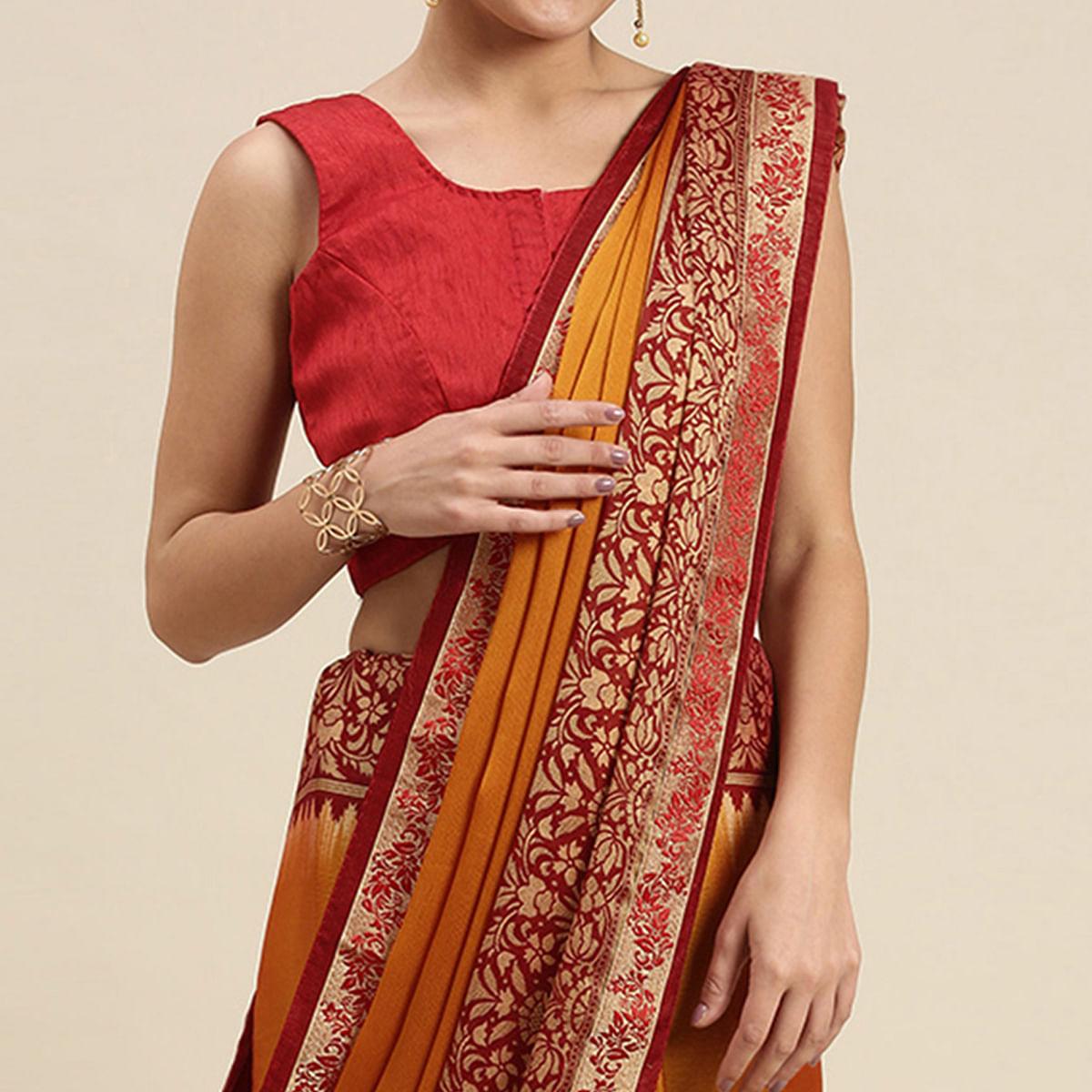 Exceptional Mustard Yellow Colored Partywear Printed Rangoli Silk Saree