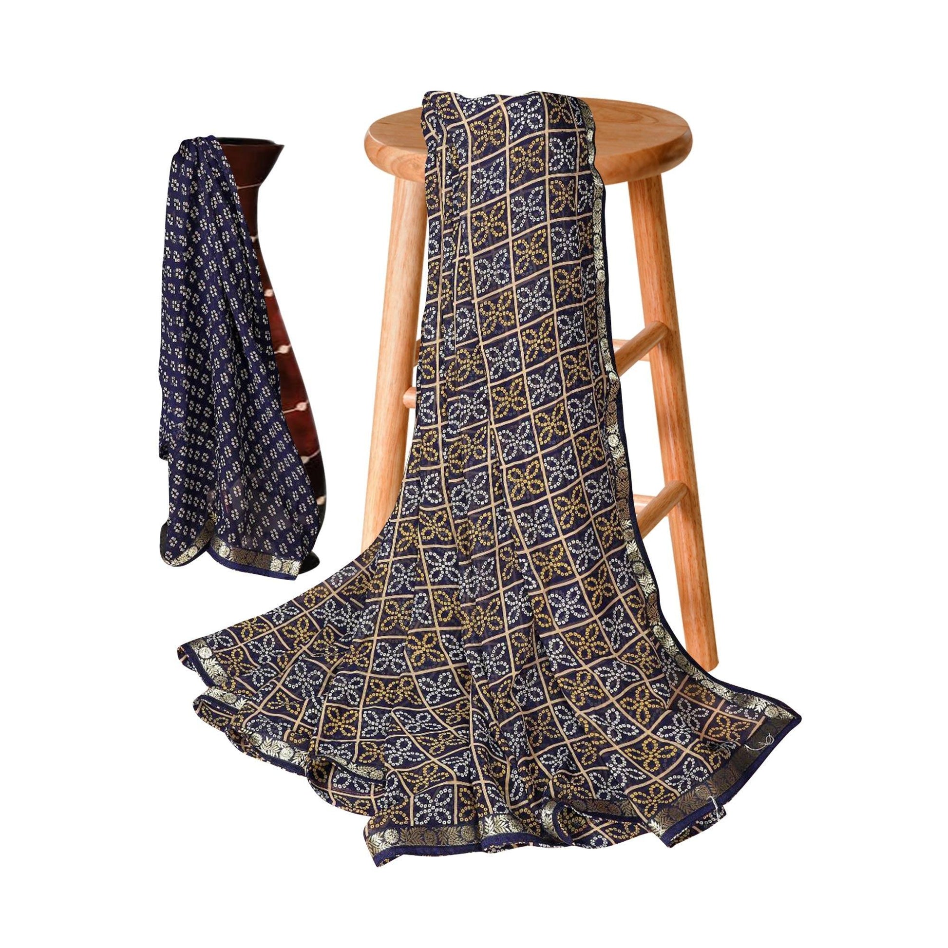Exceptional Navy Blue Colored Casual Bandhani Printed Georgette Saree