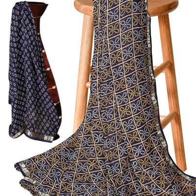 Exceptional Navy Blue Colored Casual Bandhani Printed Georgette Saree