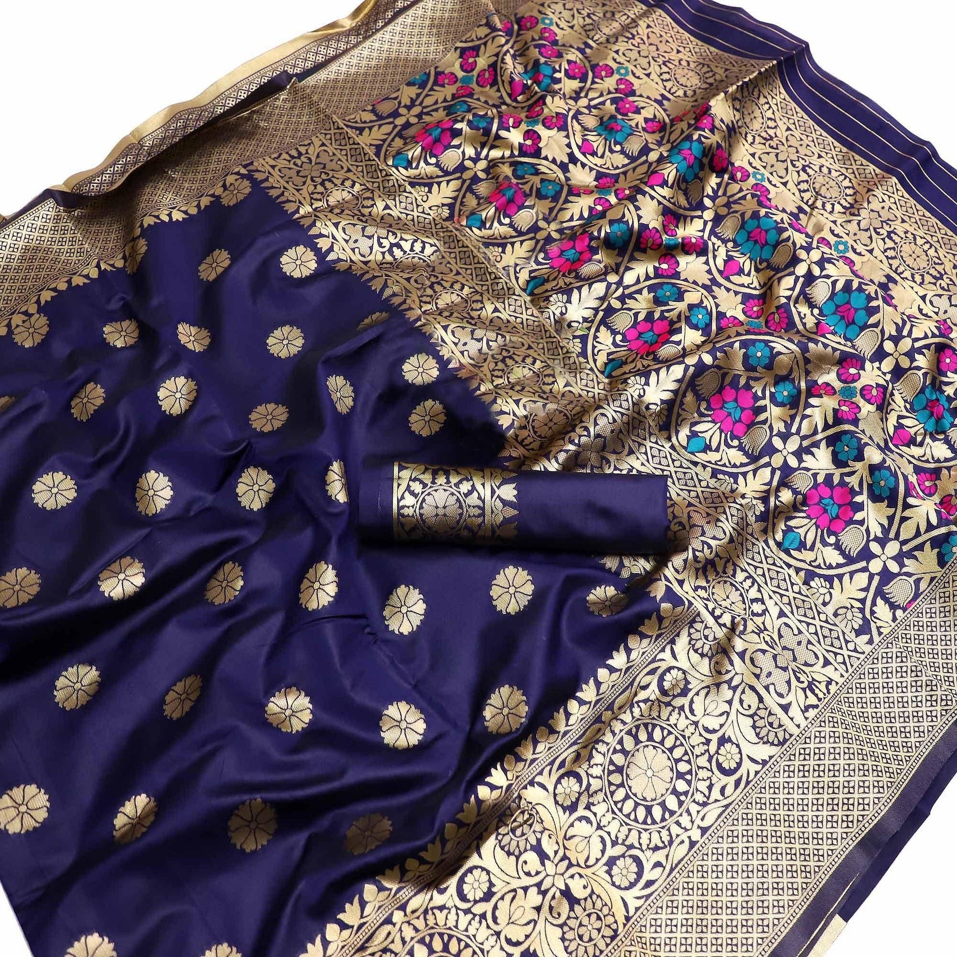 Exceptional Navy Blue Colored Festive Wear Woven Banarasi Silk Saree