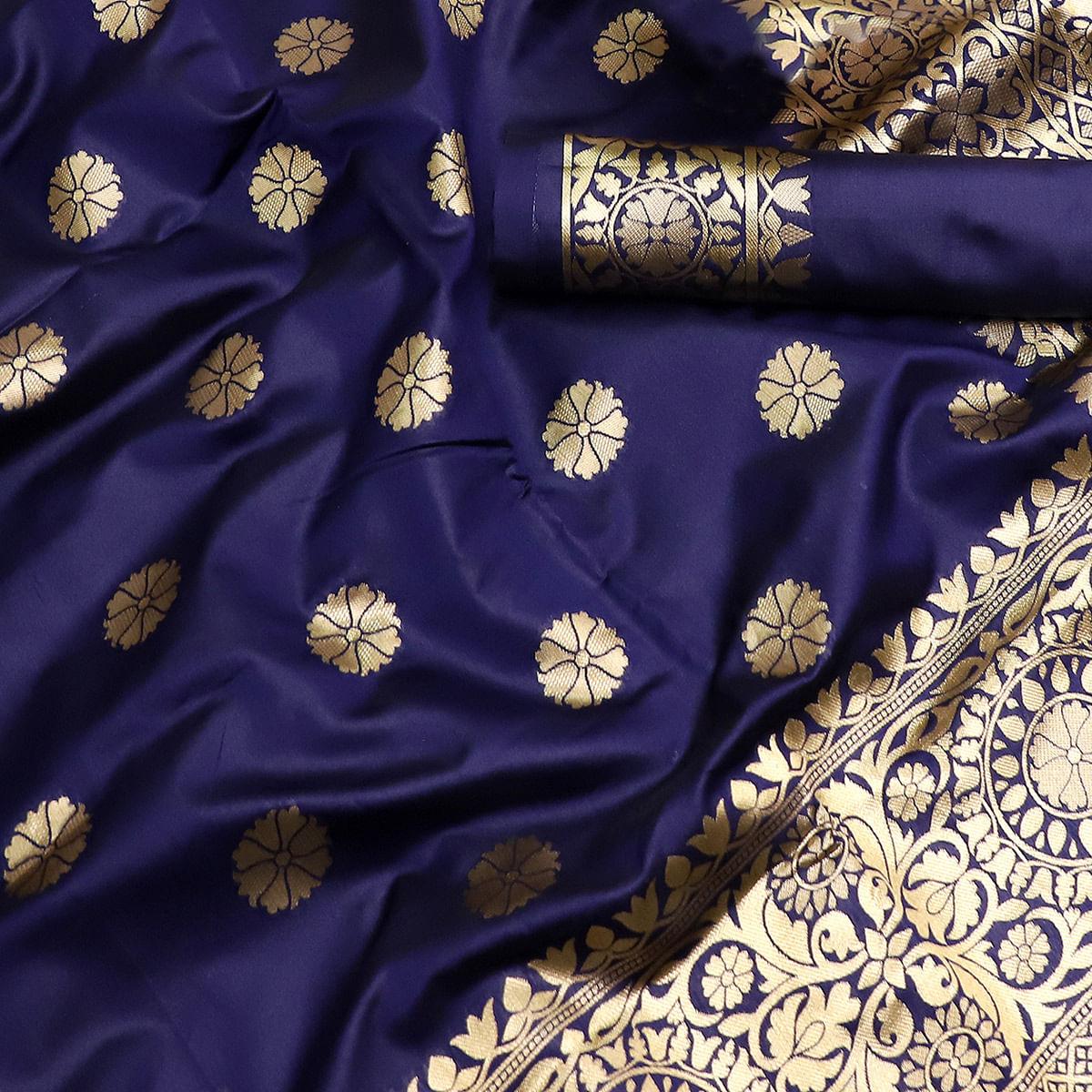 Exceptional Navy Blue Colored Festive Wear Woven Banarasi Silk Saree