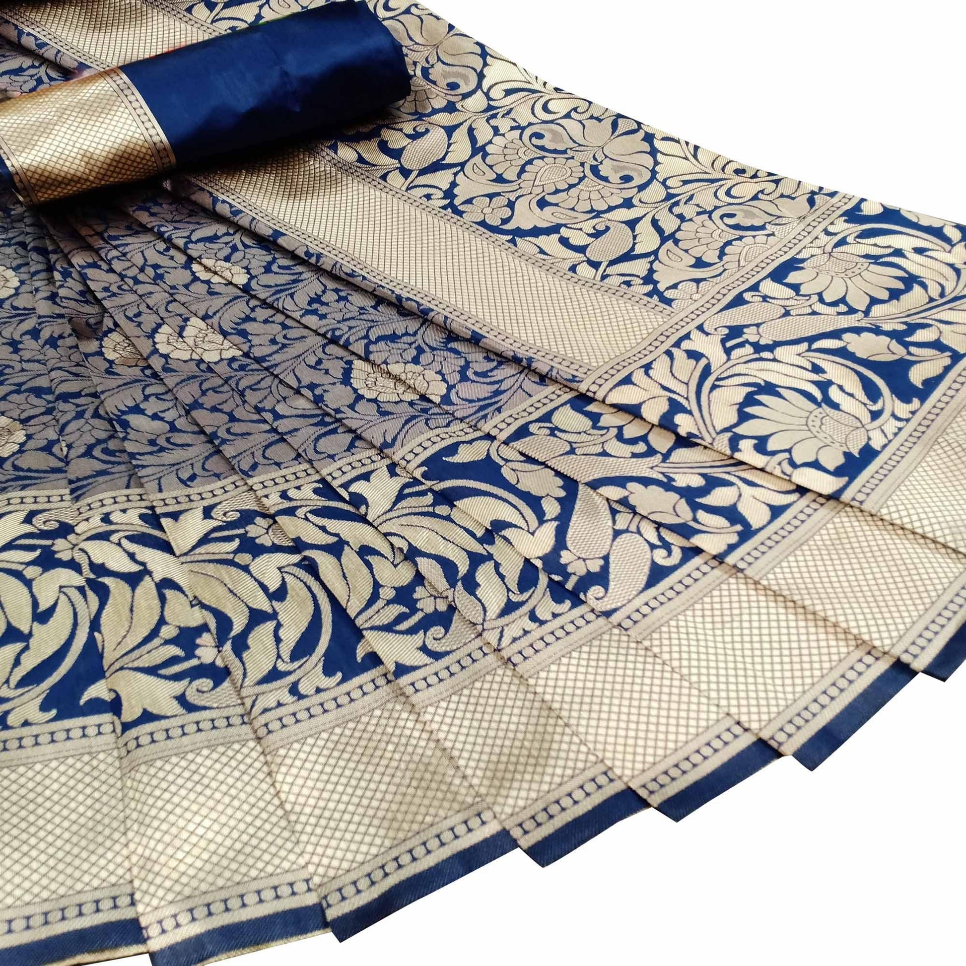 Exceptional Navy Blue Colored Festive Wear Woven Litchi Jacquard Silk Saree