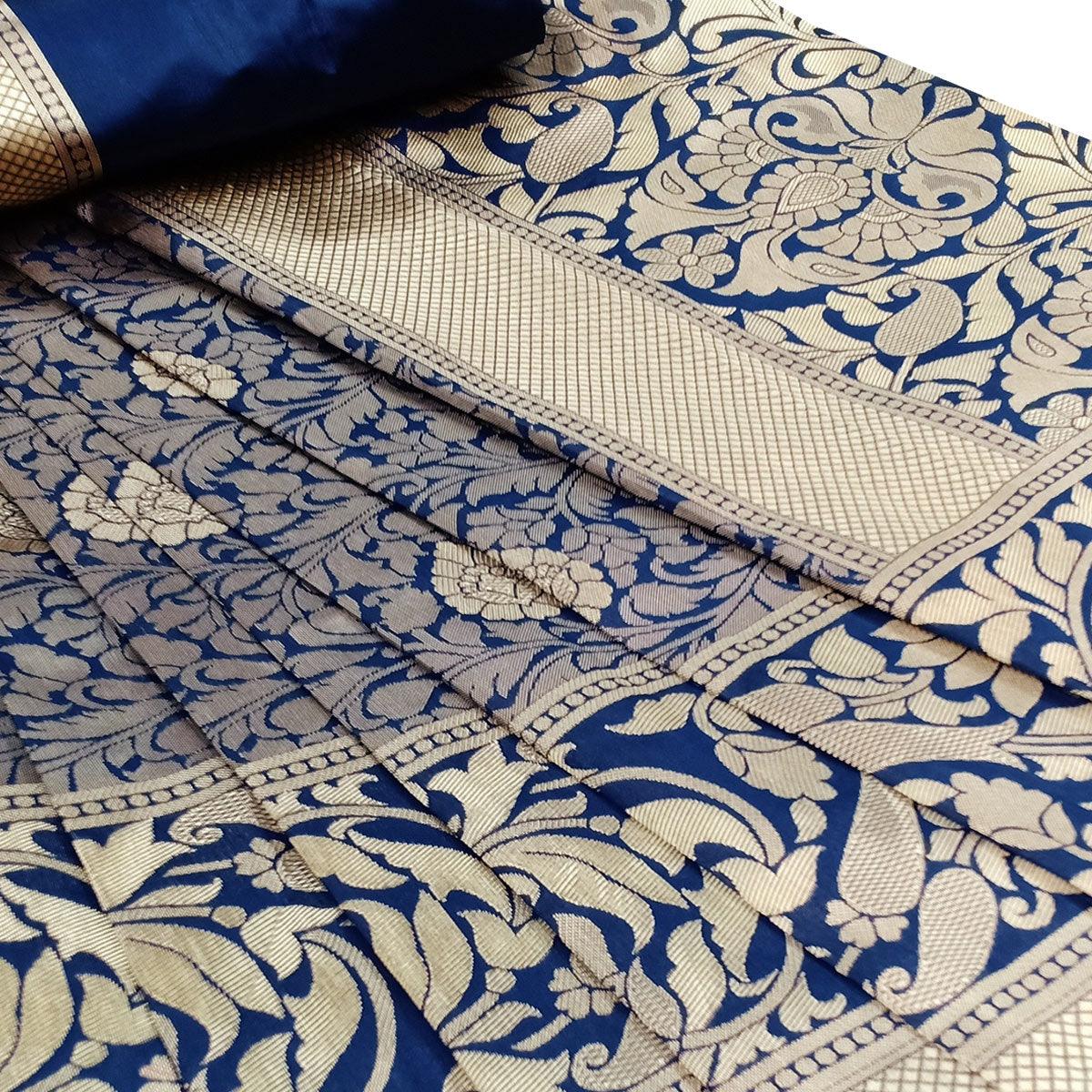 Exceptional Navy Blue Colored Festive Wear Woven Litchi Jacquard Silk Saree