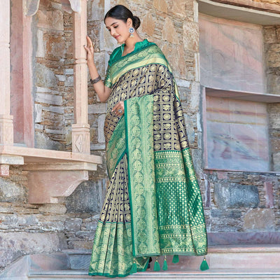 Exceptional Navy Blue Colored Festive Wear Woven Silk Sareee