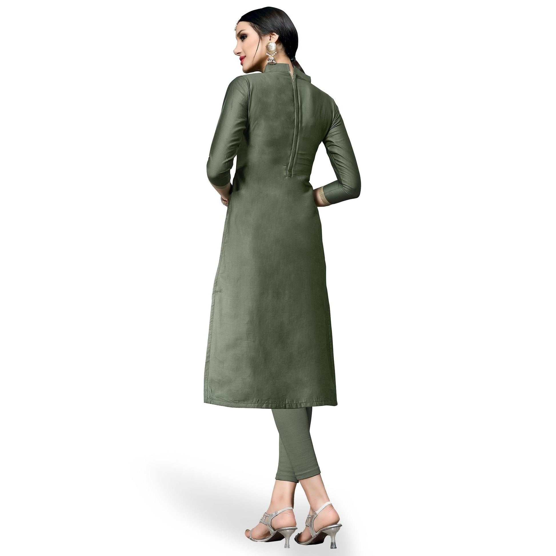 Exceptional Olive Green Colored Partywear Embroidered Cotton Dress Material