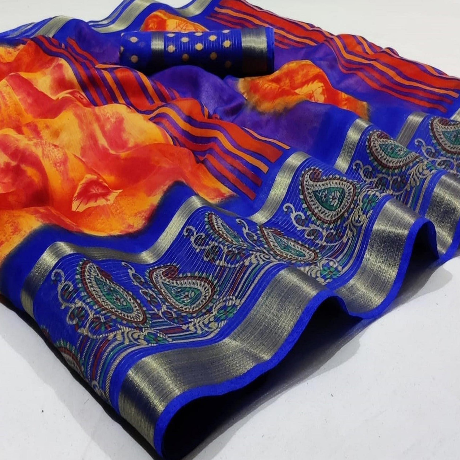 Exceptional Orange Colored Casual Wear Printed Cotton Saree