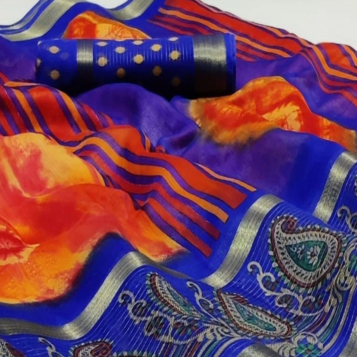 Exceptional Orange Colored Casual Wear Printed Cotton Saree