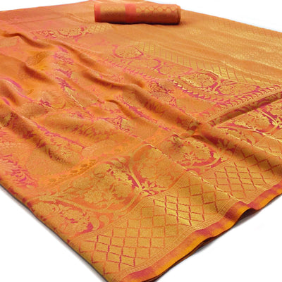 Exceptional Orange Colored Festive Wear Woven Art Silk Saree