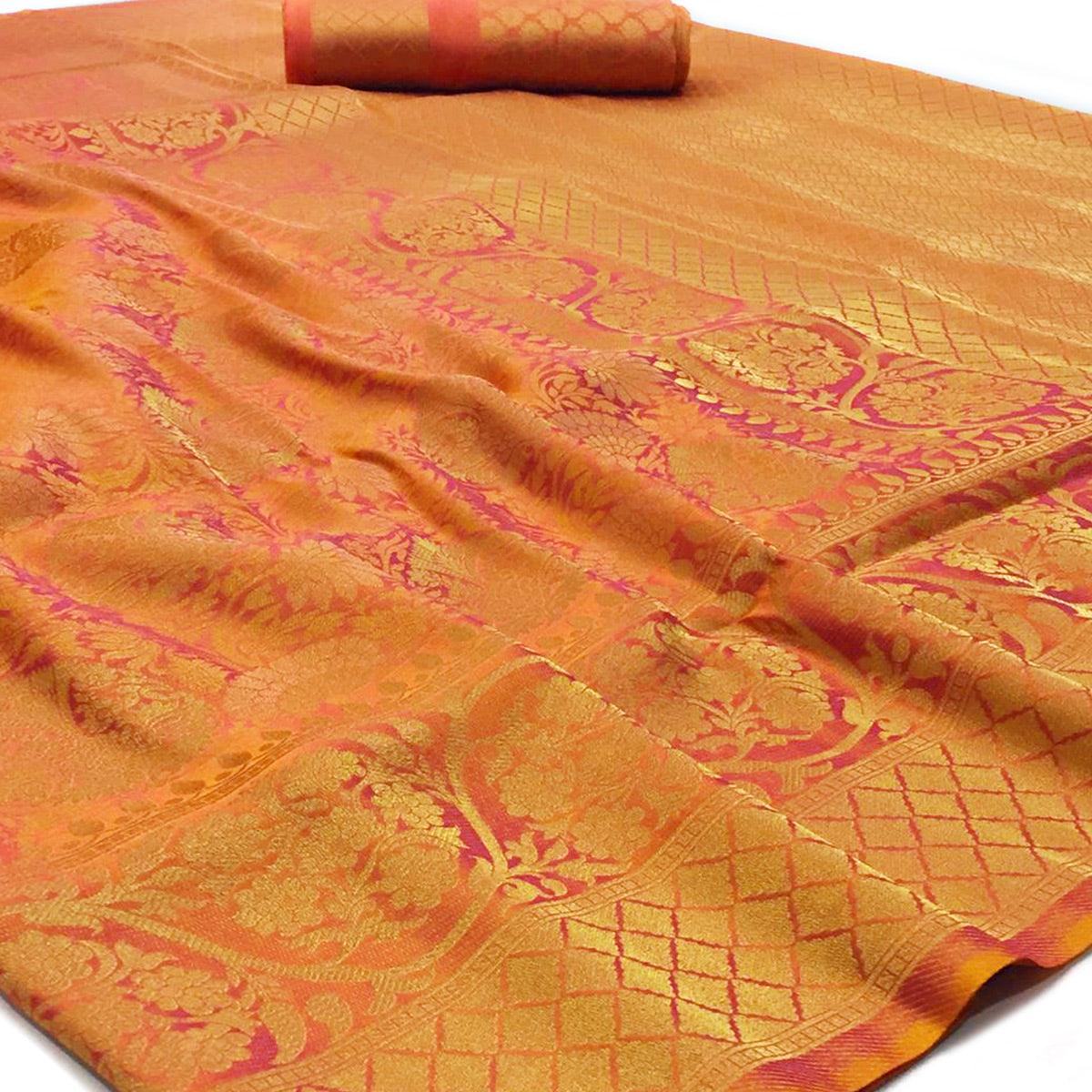 Exceptional Orange Colored Festive Wear Woven Art Silk Saree