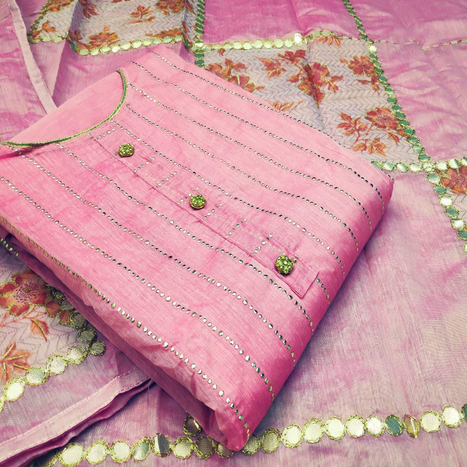 Exceptional Pink Colored Casual Wear Embroidered Modal Silk Dress Material