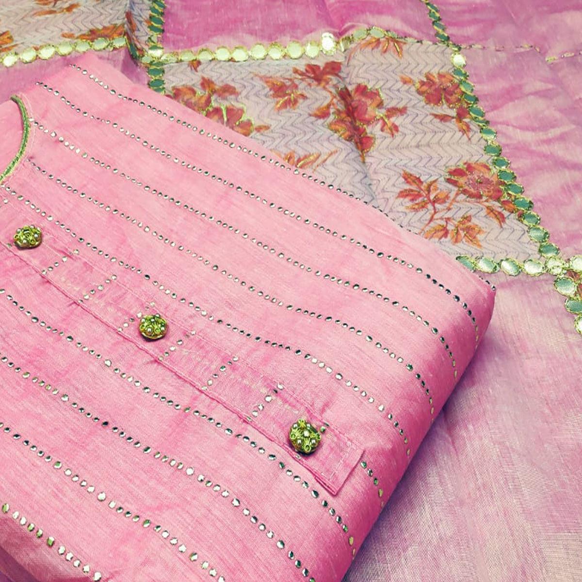 Exceptional Pink Colored Casual Wear Embroidered Modal Silk Dress Material