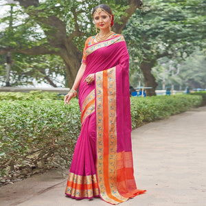 Exceptional Pink Colored Festive Wear Woven Handloom Silk Saree