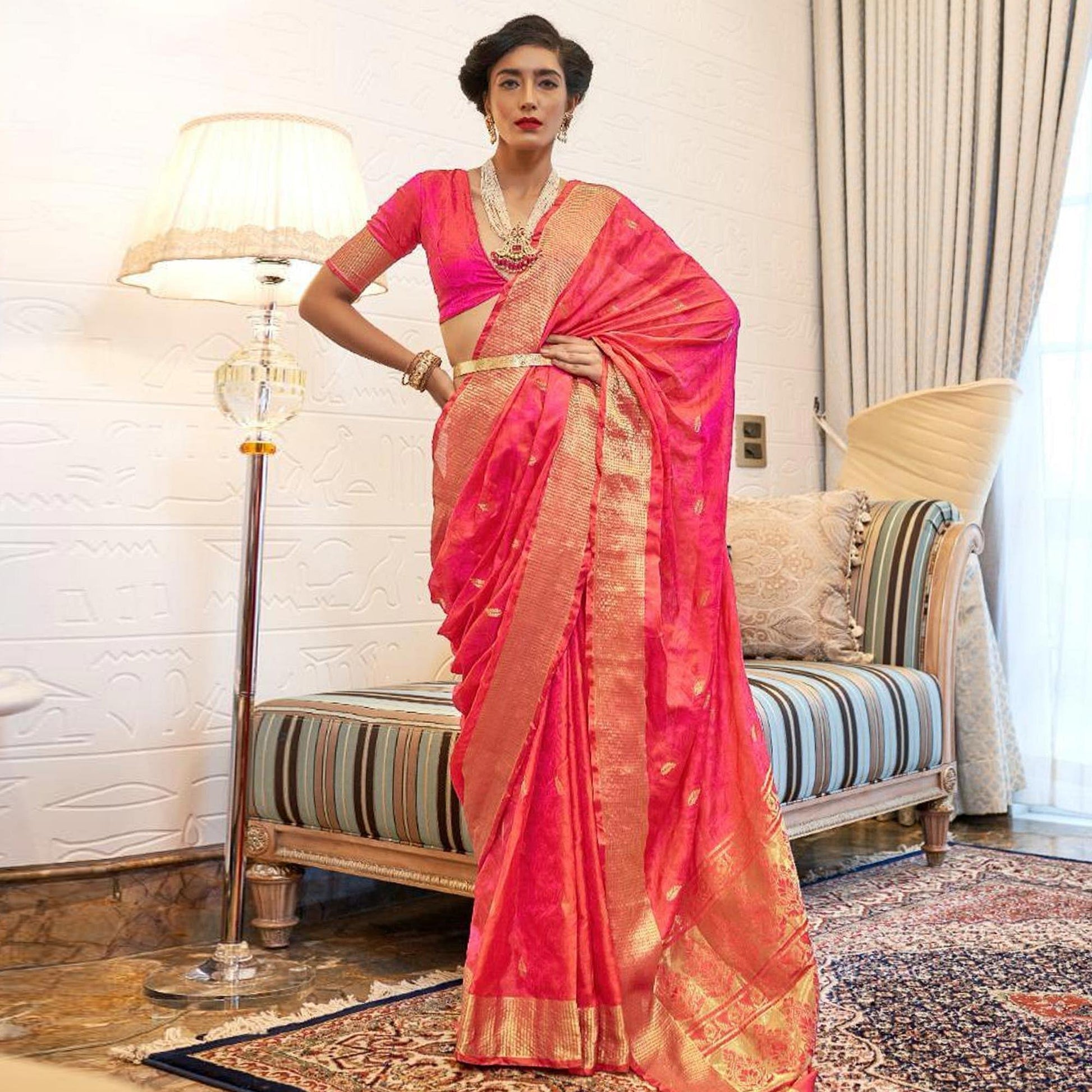 Exceptional Pink Colored Festive Wear Woven Pure Kanjivaram Silk Saree