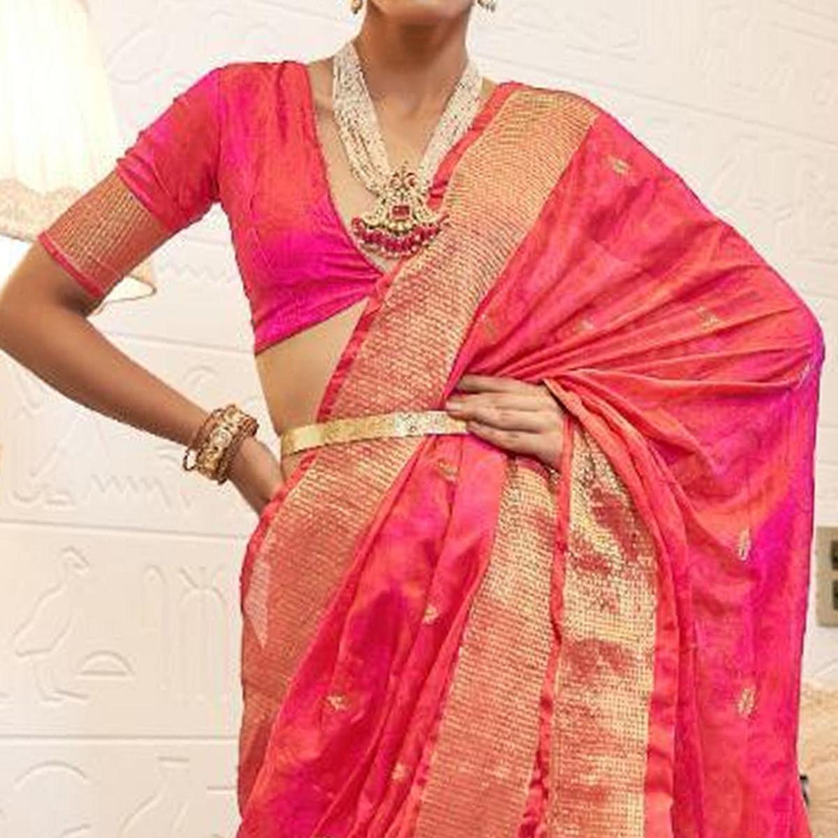 Exceptional Pink Colored Festive Wear Woven Pure Kanjivaram Silk Saree
