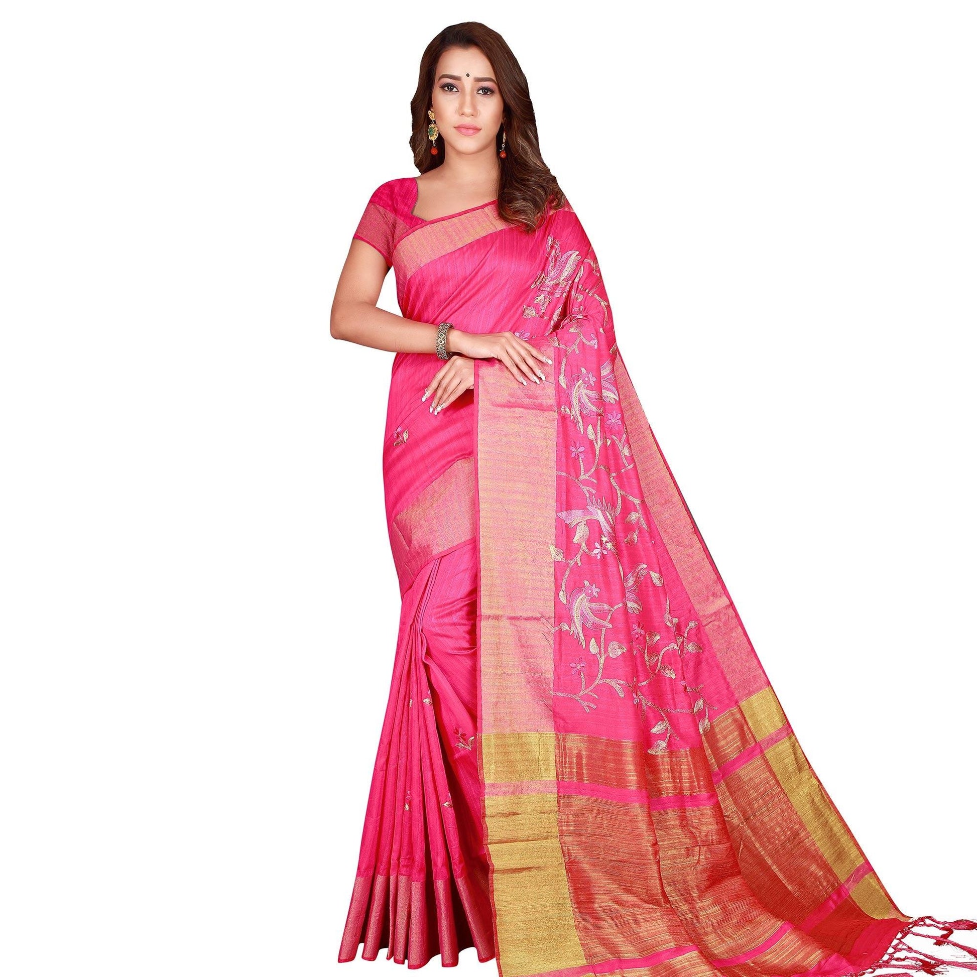 Exceptional Pink Colored Festive Wear Woven Silk Saree