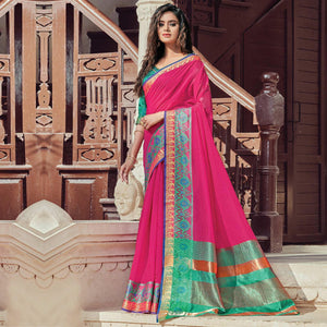Exceptional Pink Coloured Casual Wear Woven Cotton Handloom Saree