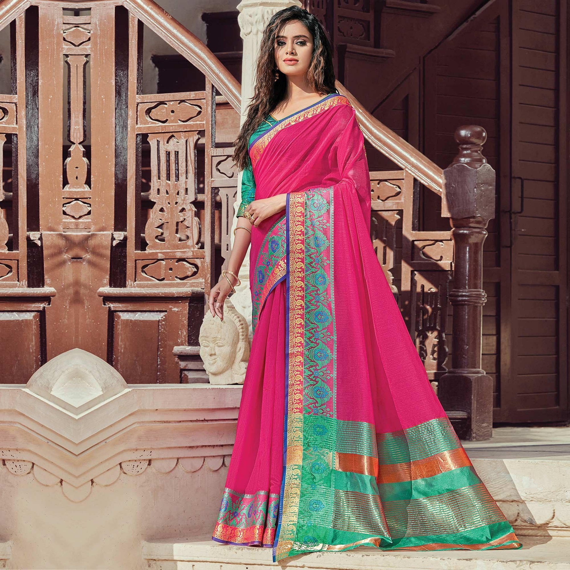 Exceptional Pink Coloured Casual Wear Woven Cotton Handloom Saree
