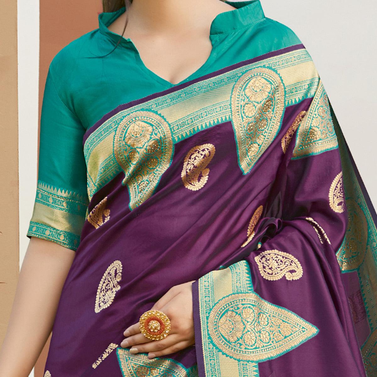 Exceptional Purple Colored Festive Wear Woven Silk Saree