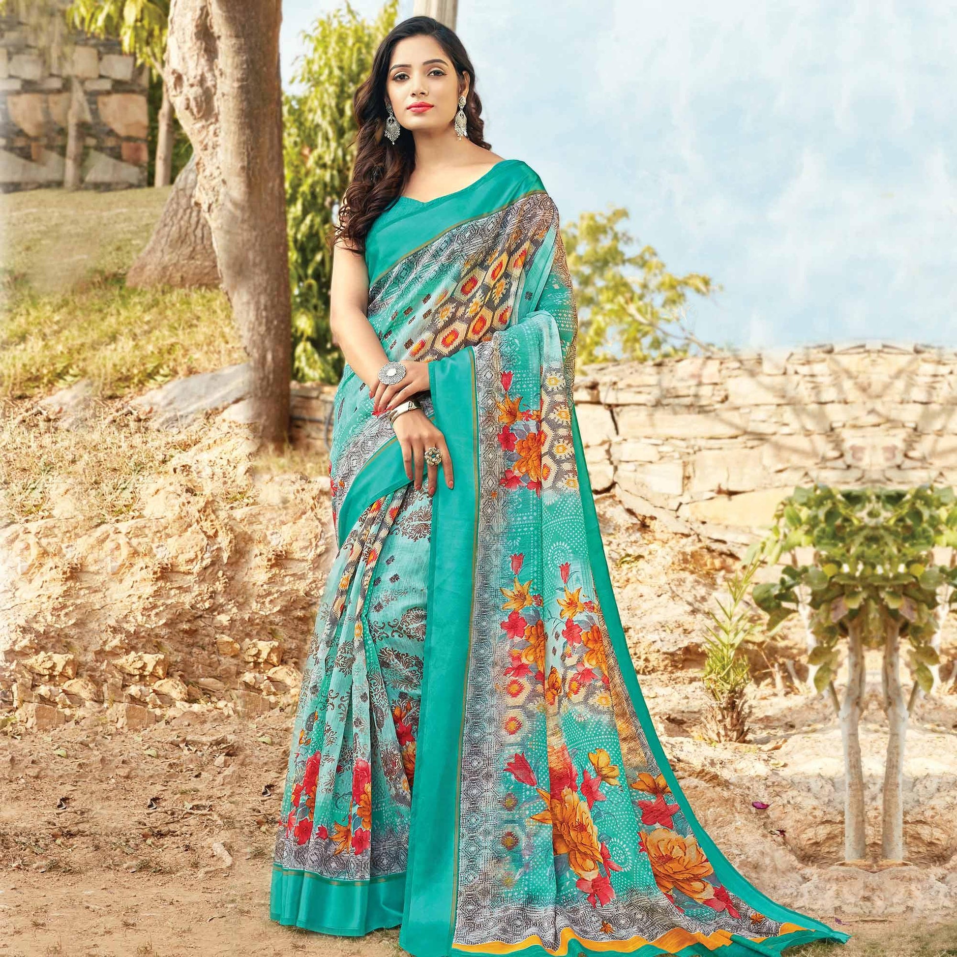 Exceptional Rama Green Colored Casual Wear Printed Cotton Saree