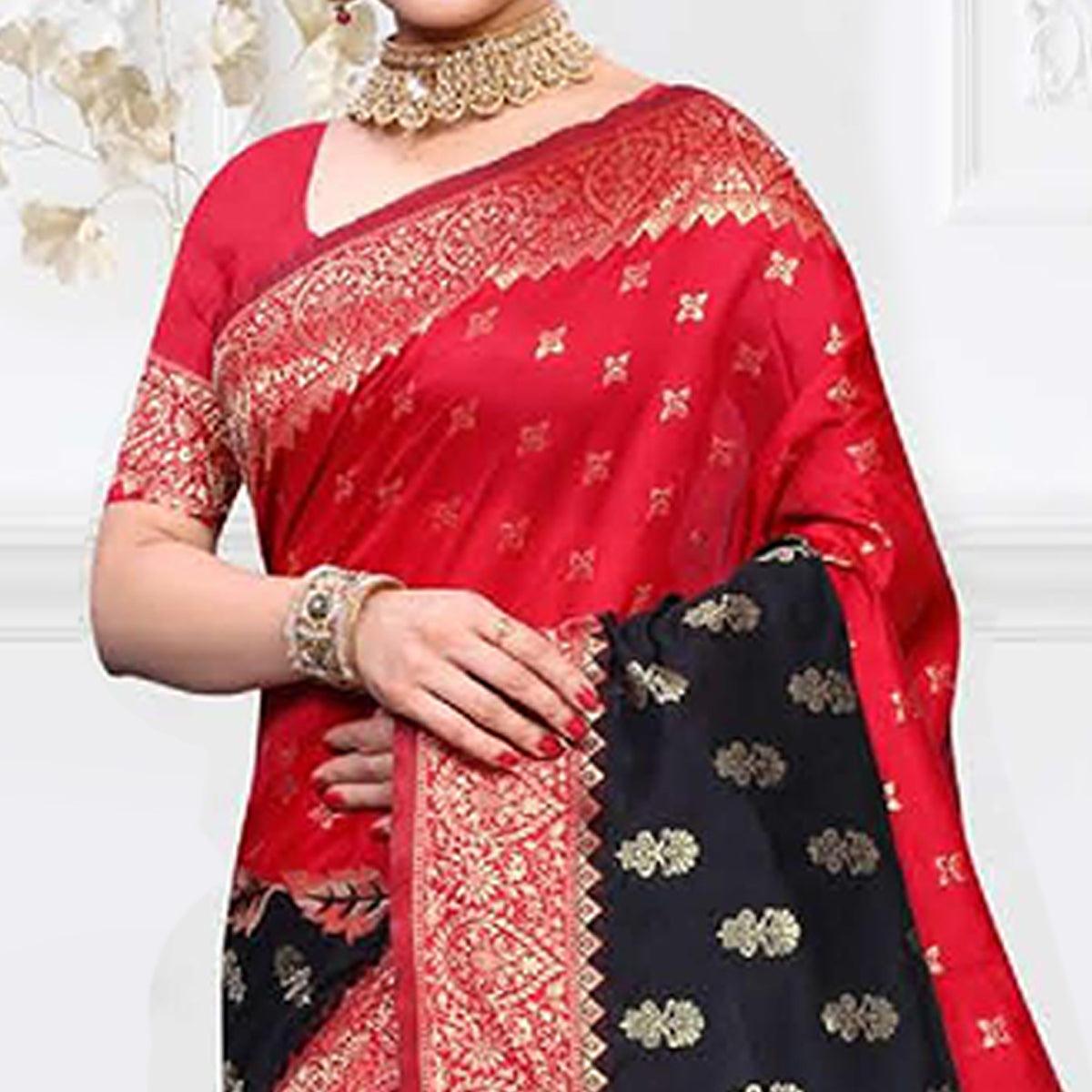 Exceptional Red - Black Colored Festive Wear Woven Art Silk Saree