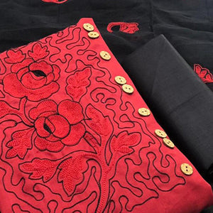 Exceptional Red Colored Casual Wear Embroidered Cotton Dress Material
