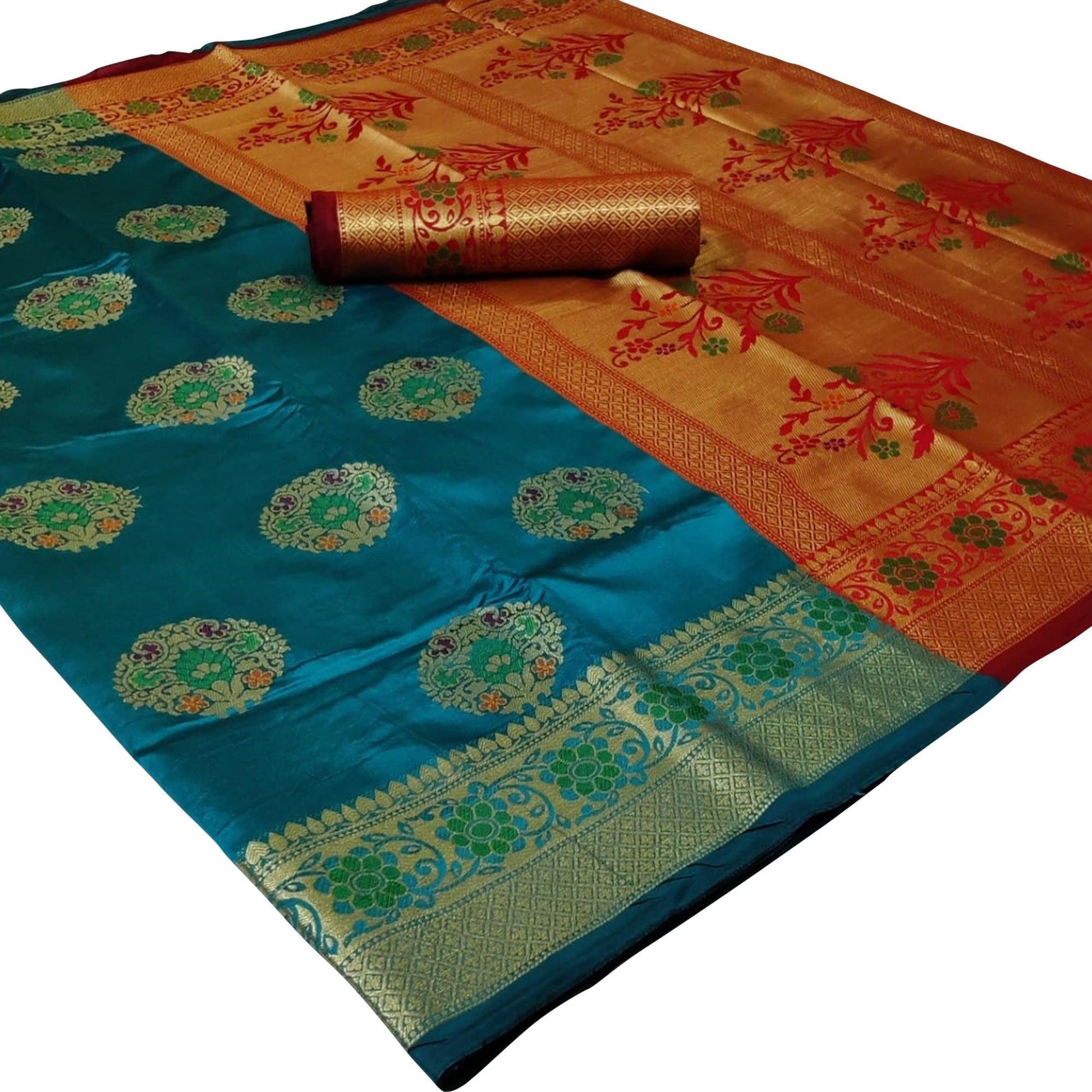 Exceptional Turquoise Blue Colored Festive Wear Woven Silk Saree