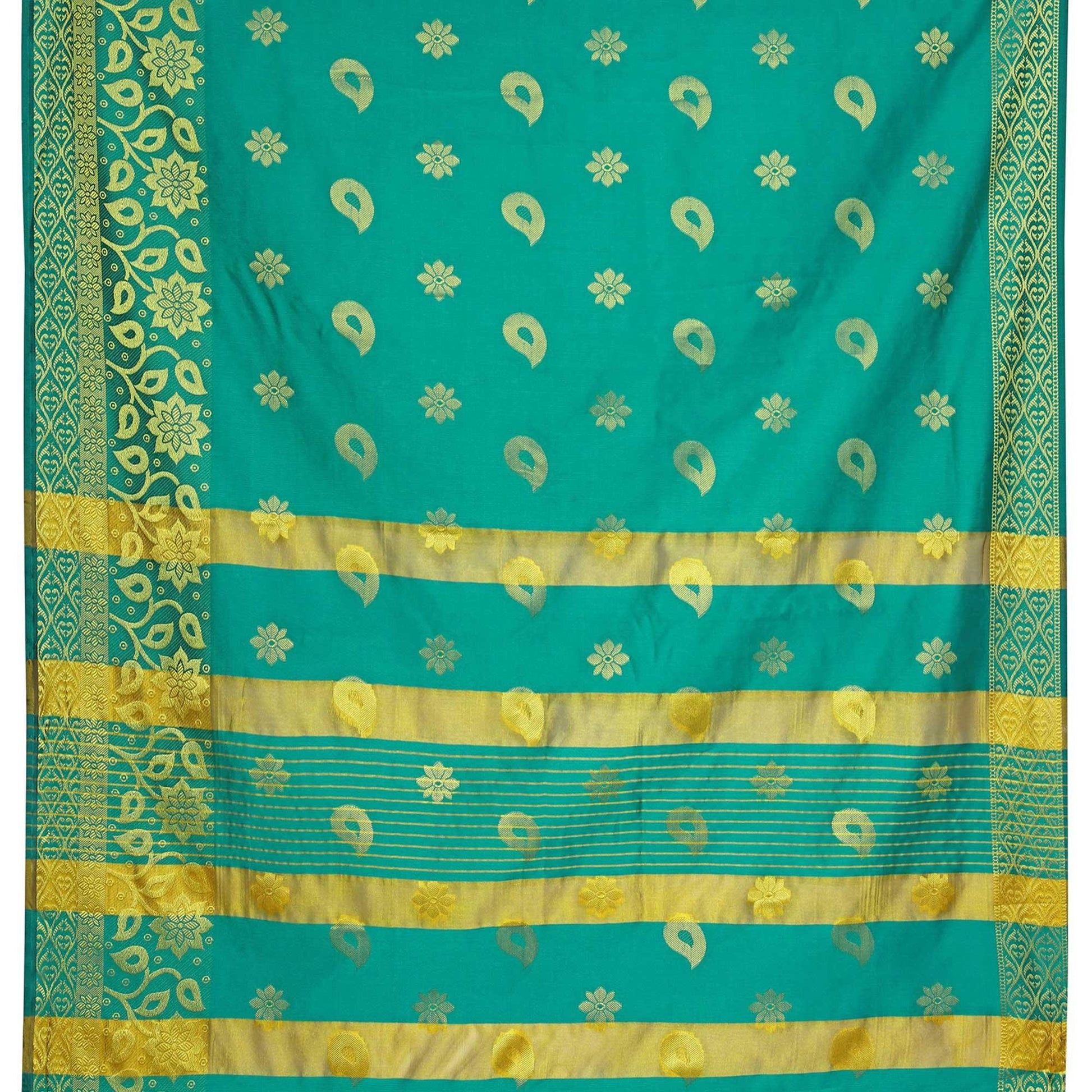Exceptional Turquoise Green Colored Festive Wear Woven Silk Saree