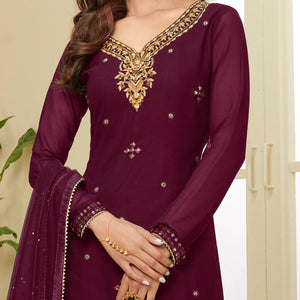 Exceptional Wine Coloured Partywear Gota Work Georgette Palazzo Suit