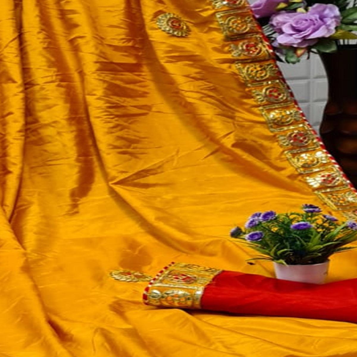 Exceptional Yellow Colored Festive Wear Woven Moss Georgette Saree