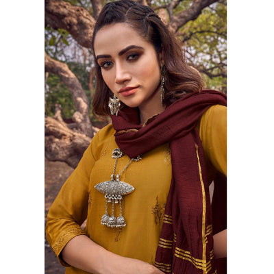 Exceptional Yellow Colored Partywear Embroidered Cotton Silk Straight Suit